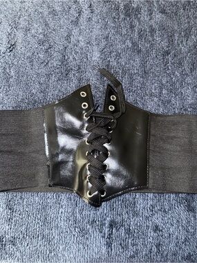 Black Lace-Up Elastic Waist Corset Belt
